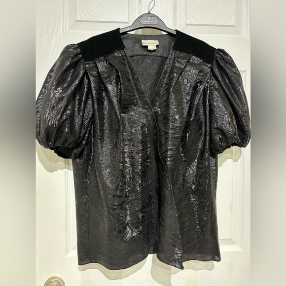 Vintage Frank Usher Black Puffed Sleeve Blouse  Size 14 - Picture 9 of 9